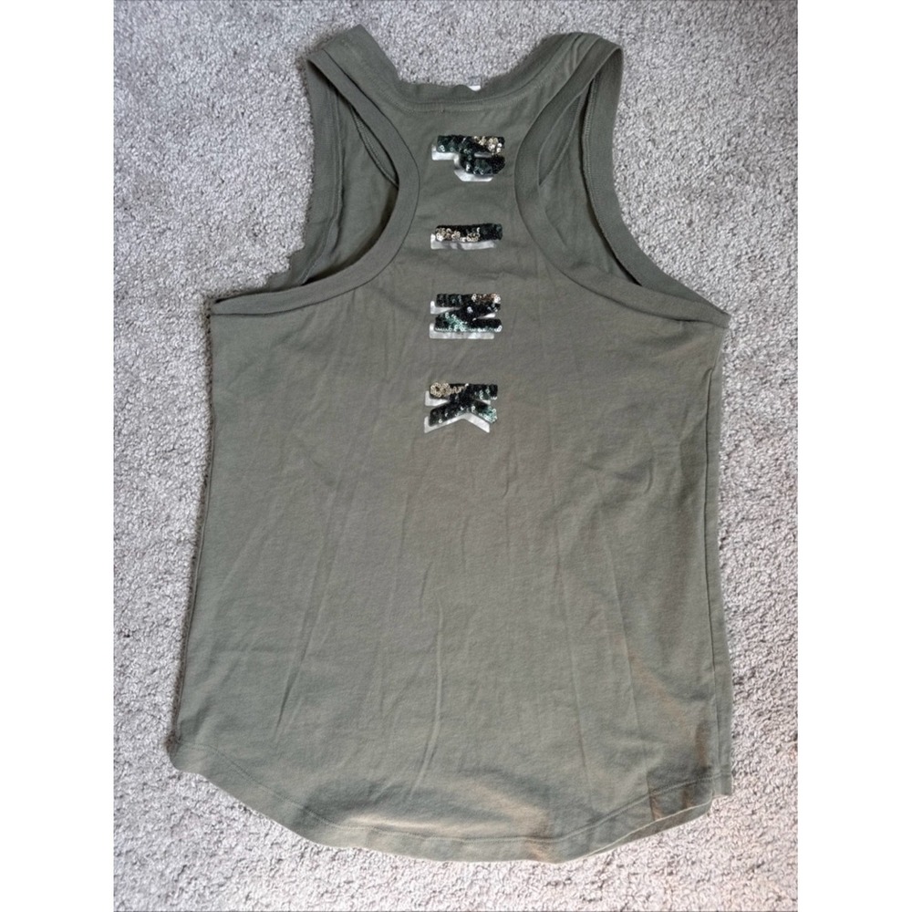 Pink Victorias Secret Army Green Tank Sequence Logo Sz XS Athletic Workout 2010s